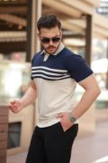 Erkek çizgi Desenli Yakalı Kısa Kollu T-shirt resmi